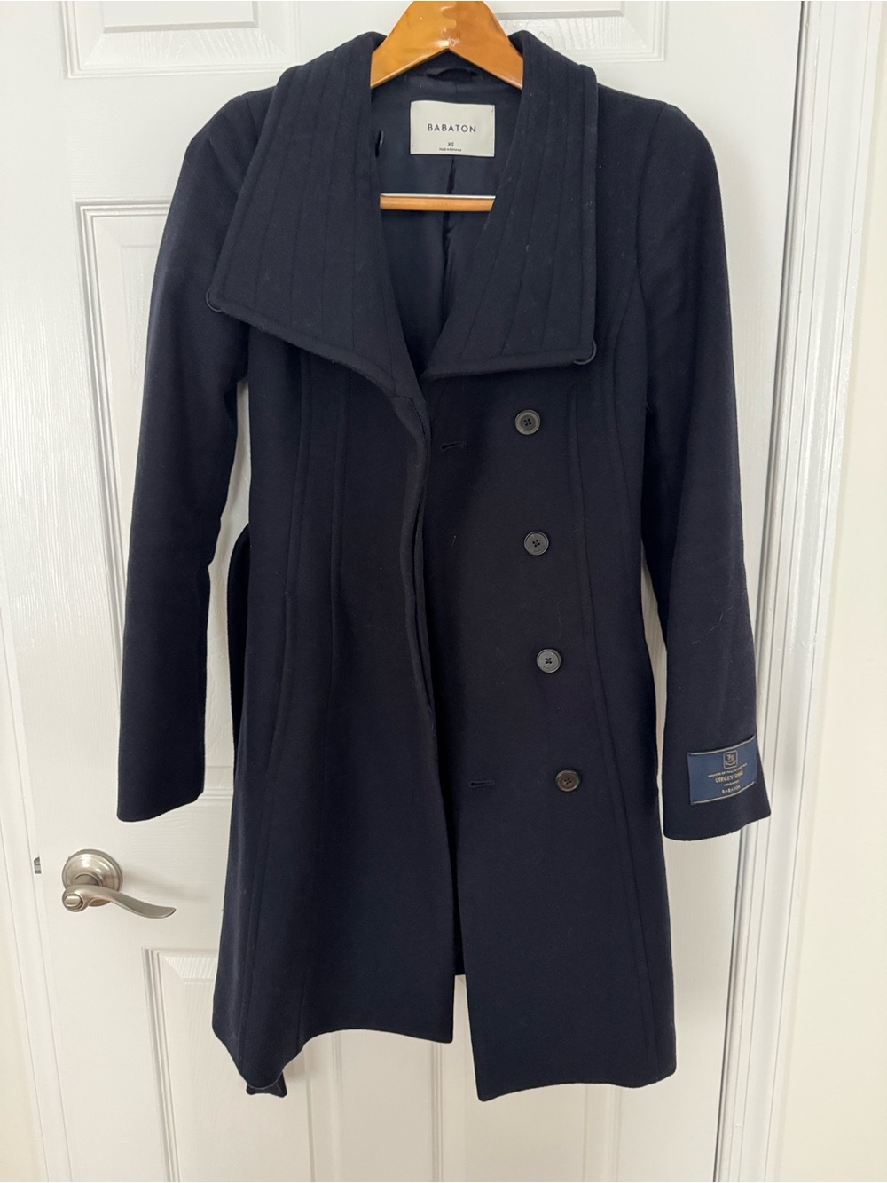 Aritiza Babaton Women's Navy Wool Blend Double-Breasted Coat Size XS